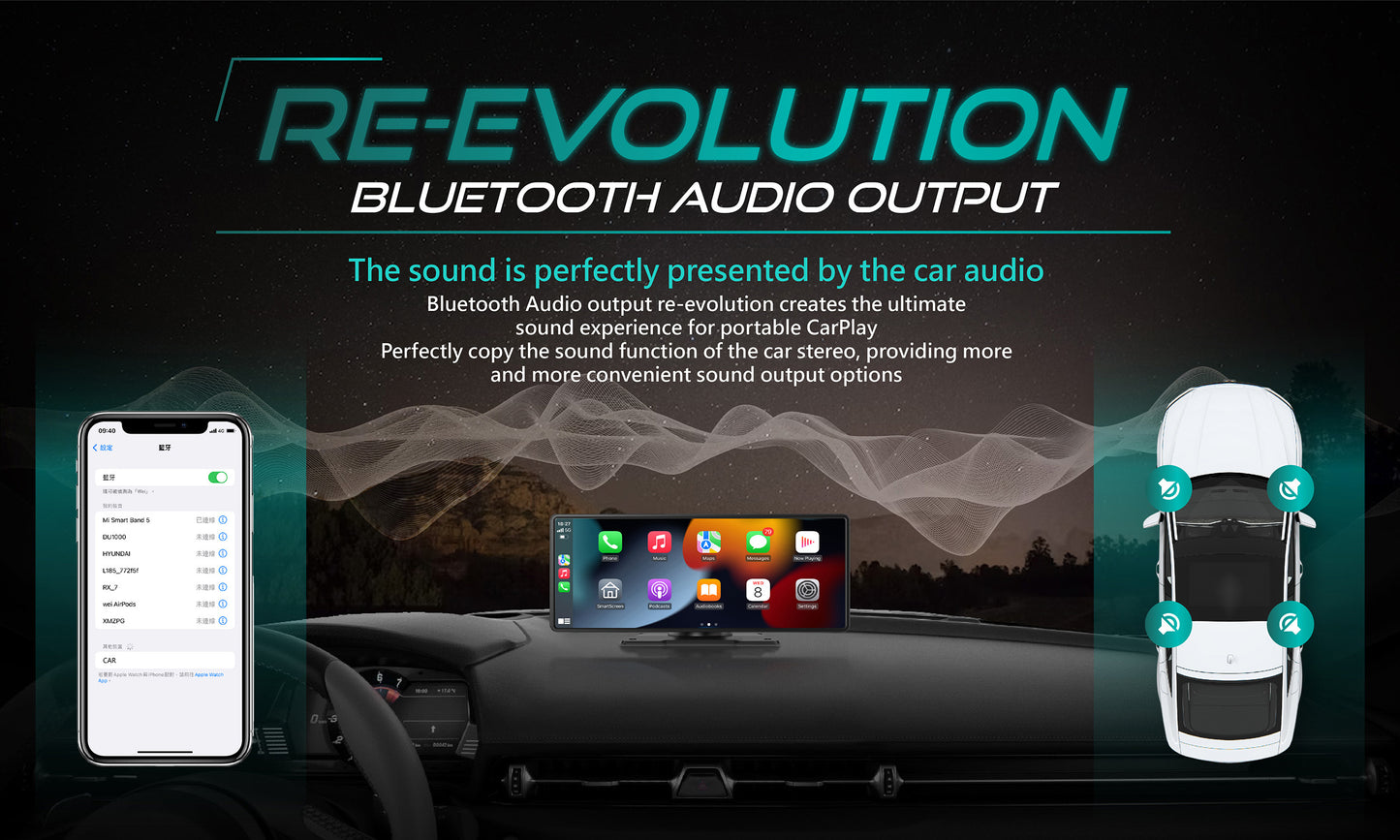 RX10 Portable CarPlay - 10-inch Smart Screen of wireless CarPlay Android Auto Navigation Infotainment