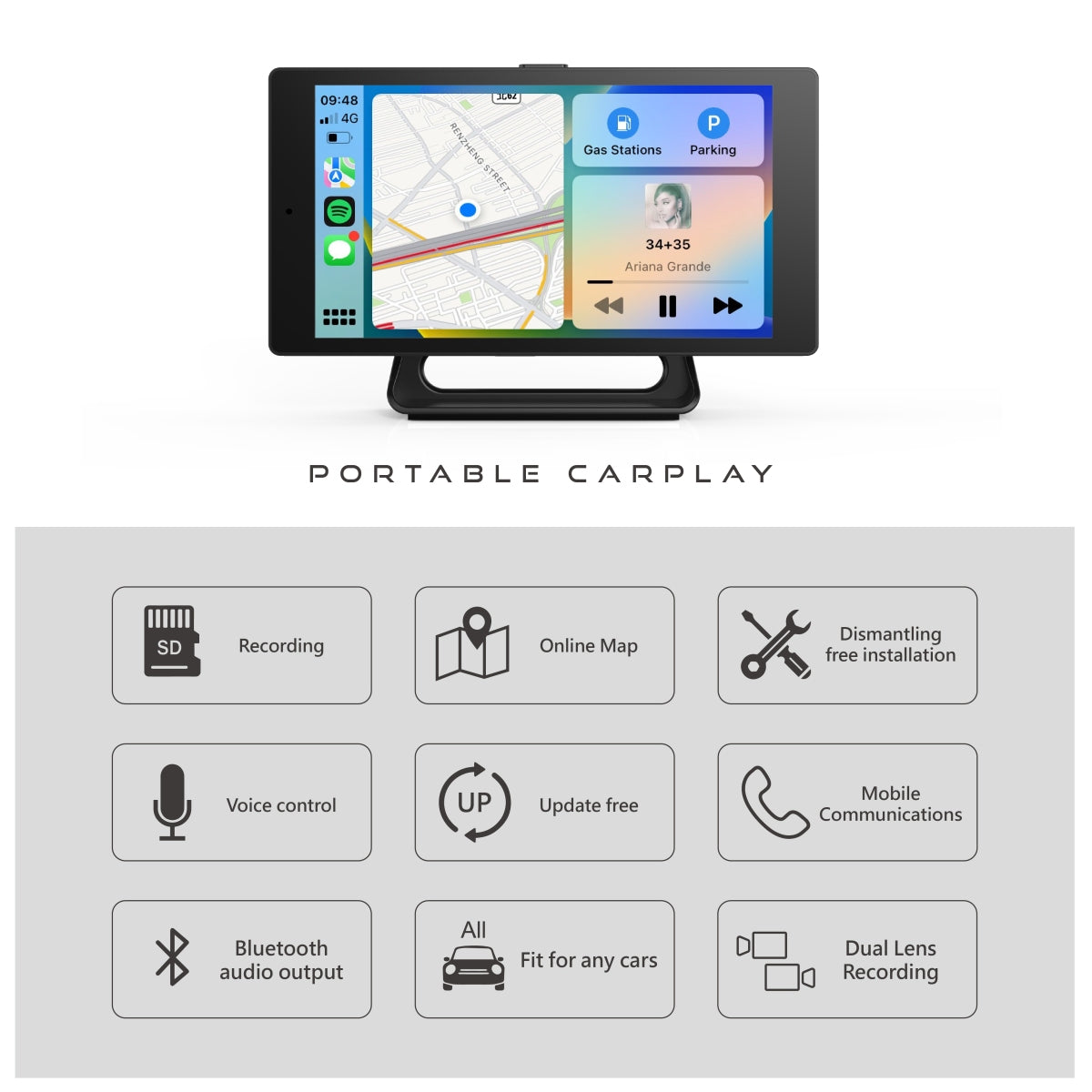 R12 Dual Lens Dashcam CarPlay Bluetooth audio output 5-inch Driving Recorder with CarPlay Android Auto