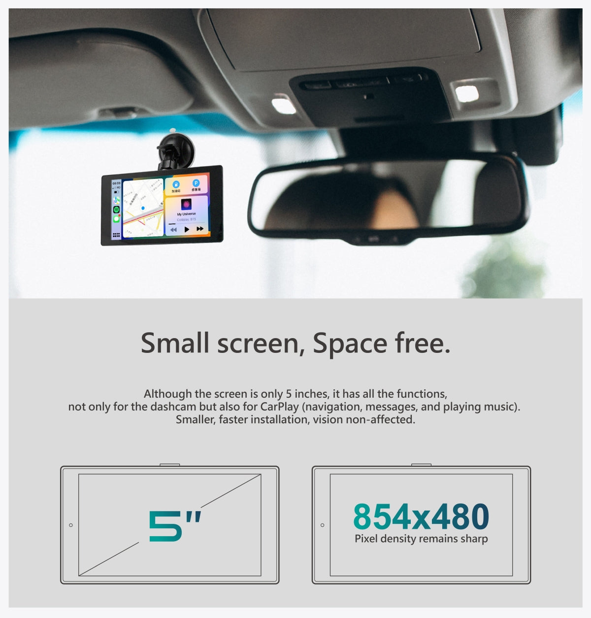 R12 Dual Lens Dashcam CarPlay Bluetooth audio output 5-inch Driving Recorder with CarPlay Android Auto