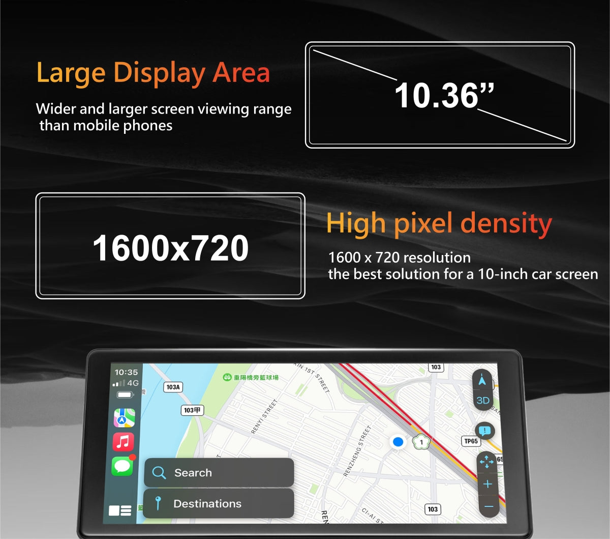 R10 Dashcam CarPlay - 10.36inch 2/4 Lens Dashcam with wireless CarPlay Android Auto