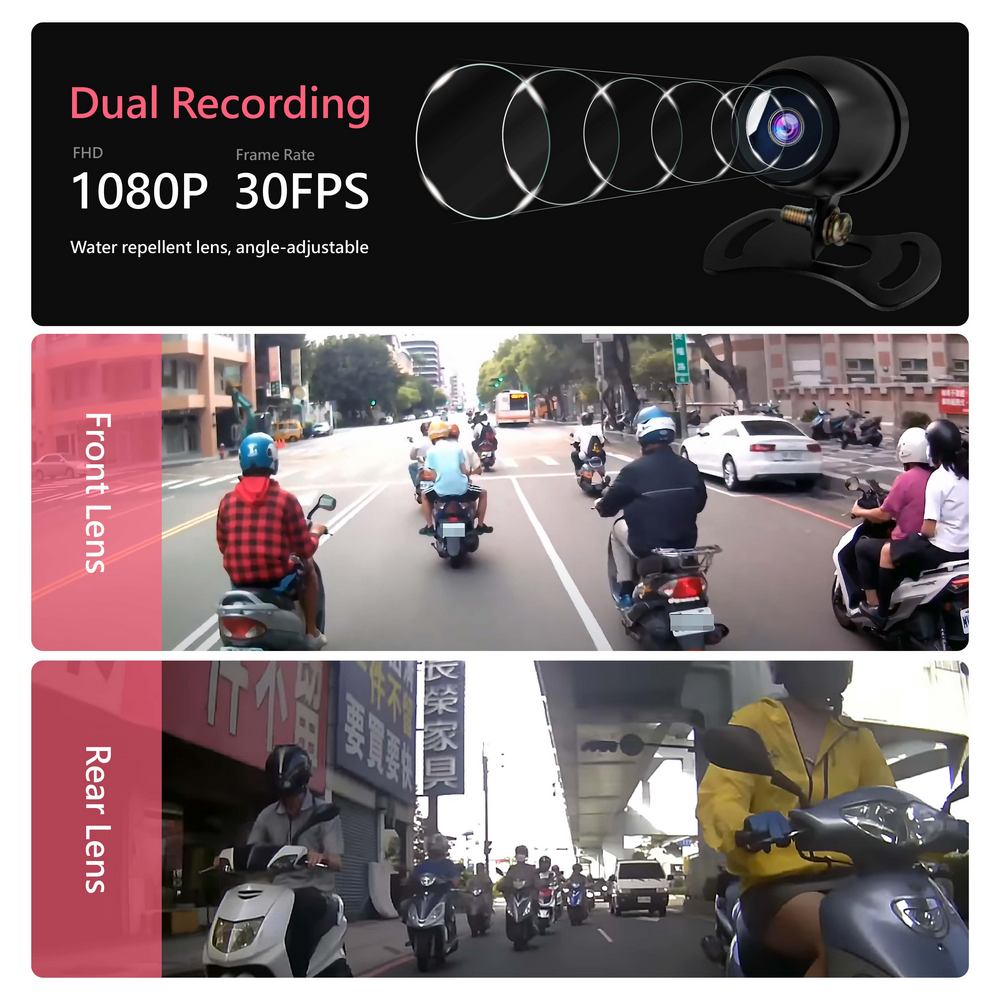 BK1 Motorcycle Dashcam CarPlay Two Camera Line Controller Waterproof IP66