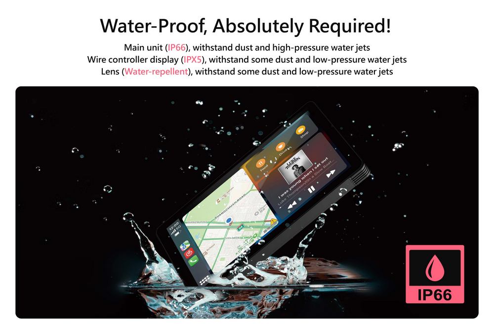 BK1 Motorcycle Dashcam CarPlay Two Camera Line Controller Waterproof IP66