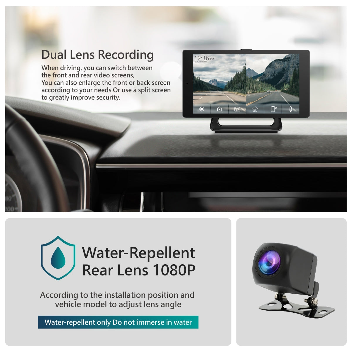 R12 Dual Lens Dashcam CarPlay Bluetooth audio output 5-inch Driving Recorder with CarPlay Android Auto