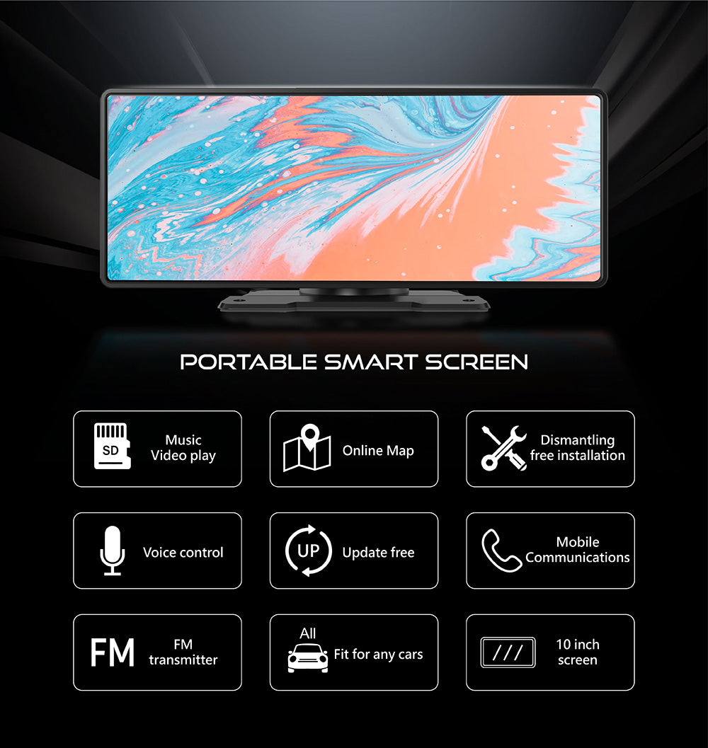 RX10 Portable CarPlay - 10-inch Smart Screen of wireless CarPlay Android Auto Navigation Infotainment