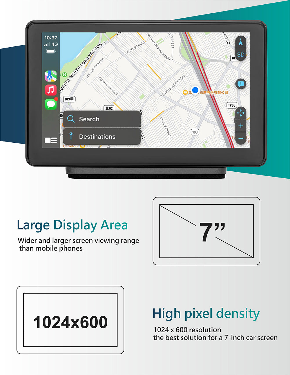 RX7 Portable CarPlay - 7-inch Smart Screen of wireless CarPlay Android Auto Navigation Infotainment