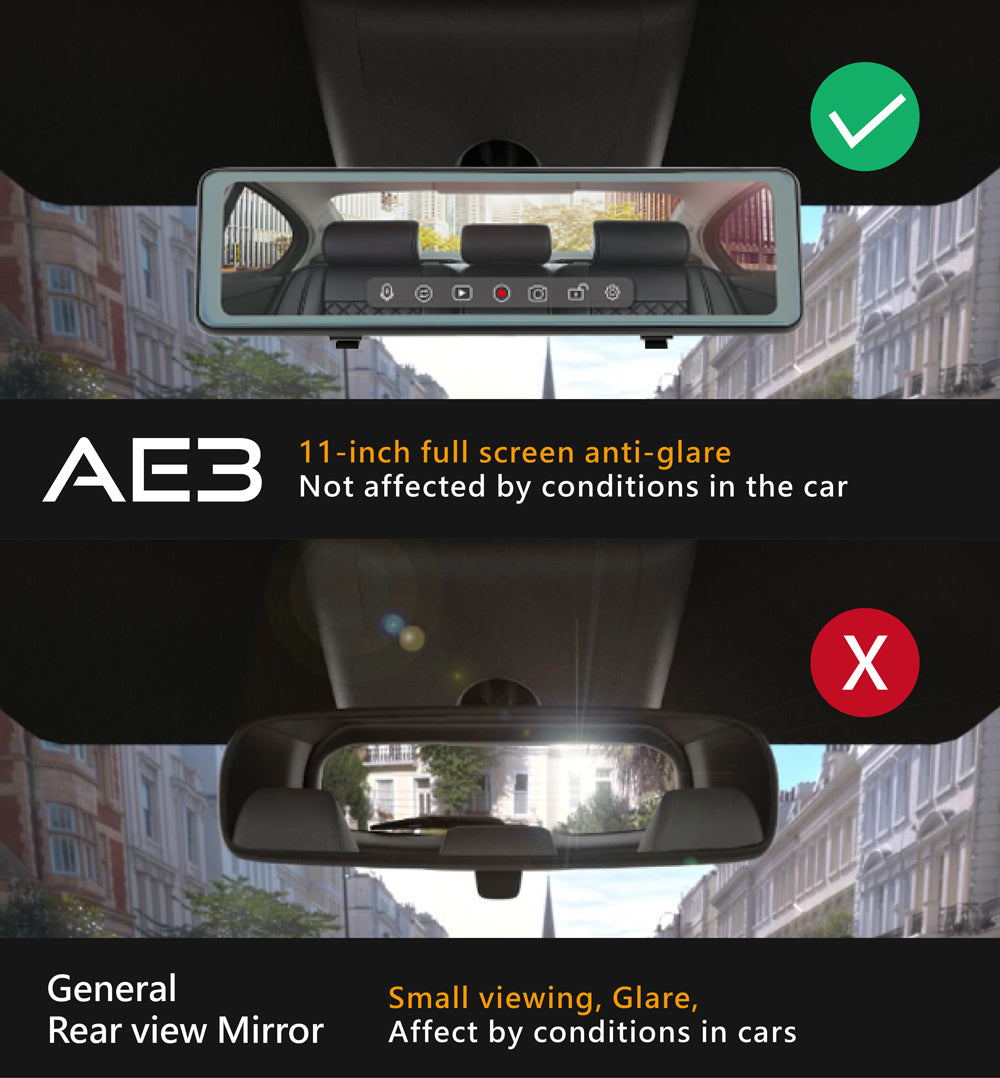AE3 - 11 inch Dual 1080P Lens Dash Cam with AI Voice Control