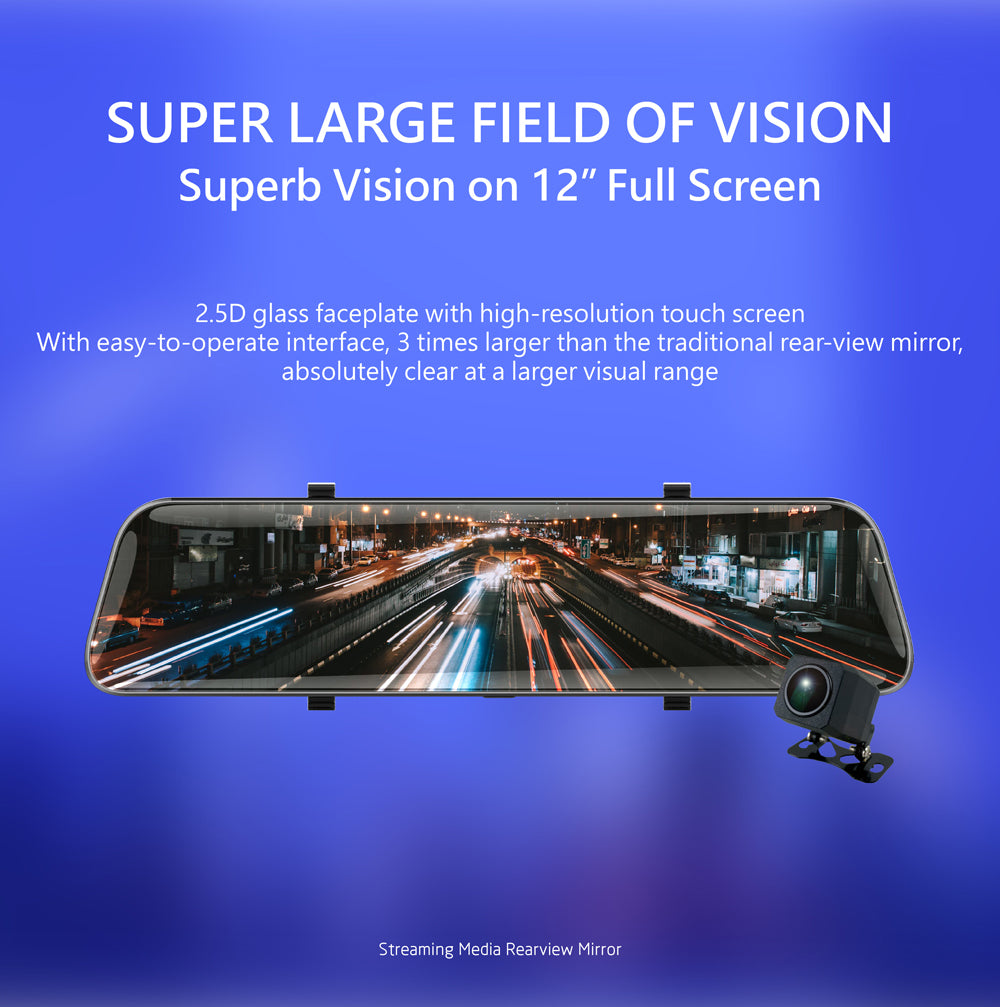 AL5 - 12 inch QHD 2K+1080P Dual Lens Superb Vision Dash Cam w/ Sony Sensor AI Voice Control