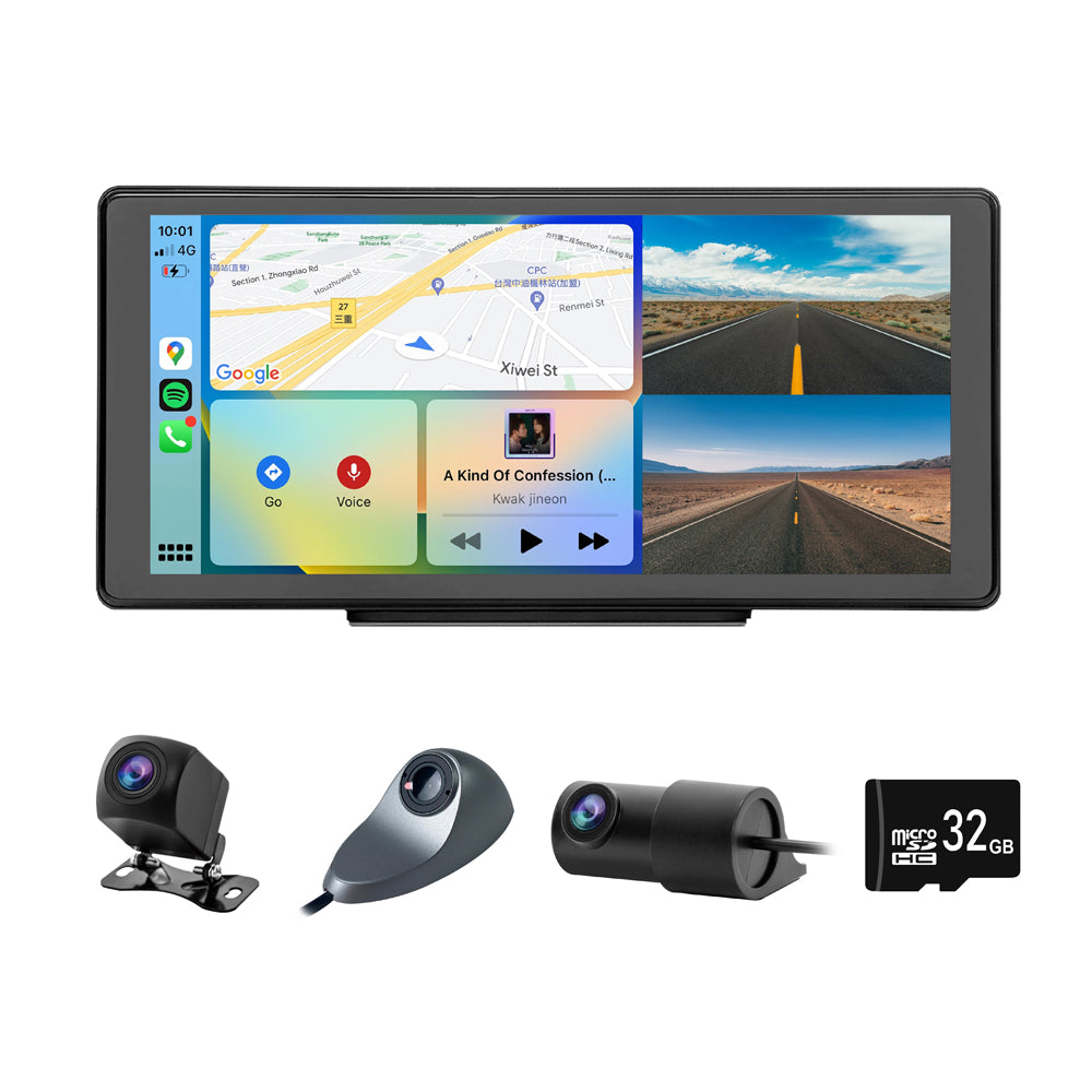 R10 Dashcam CarPlay - 10.36inch 2/4 Lens Dashcam with wireless CarPlay Android Auto