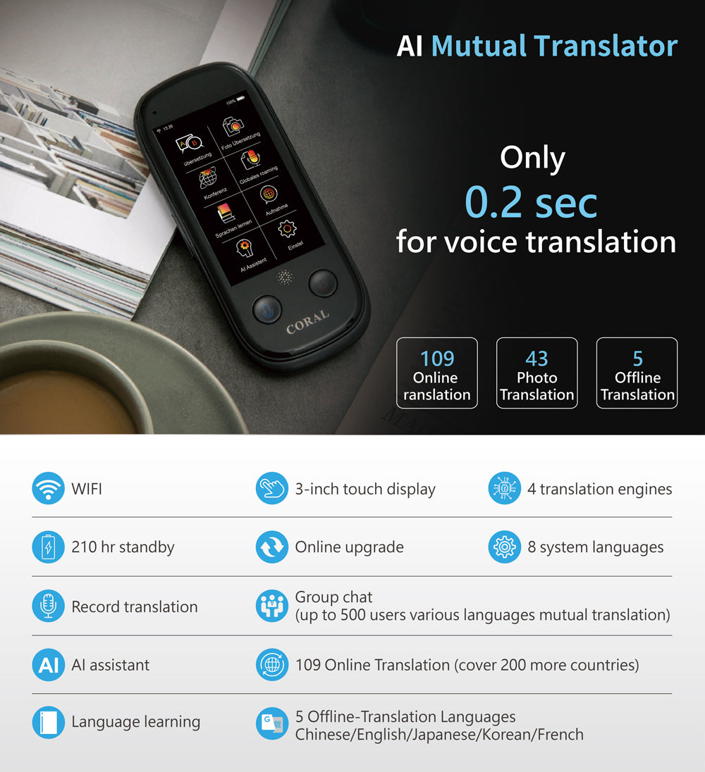 UN3 - Bi-Directional Language/Photo Translator, 0.2 second Fast, WIFI/Offline Supported