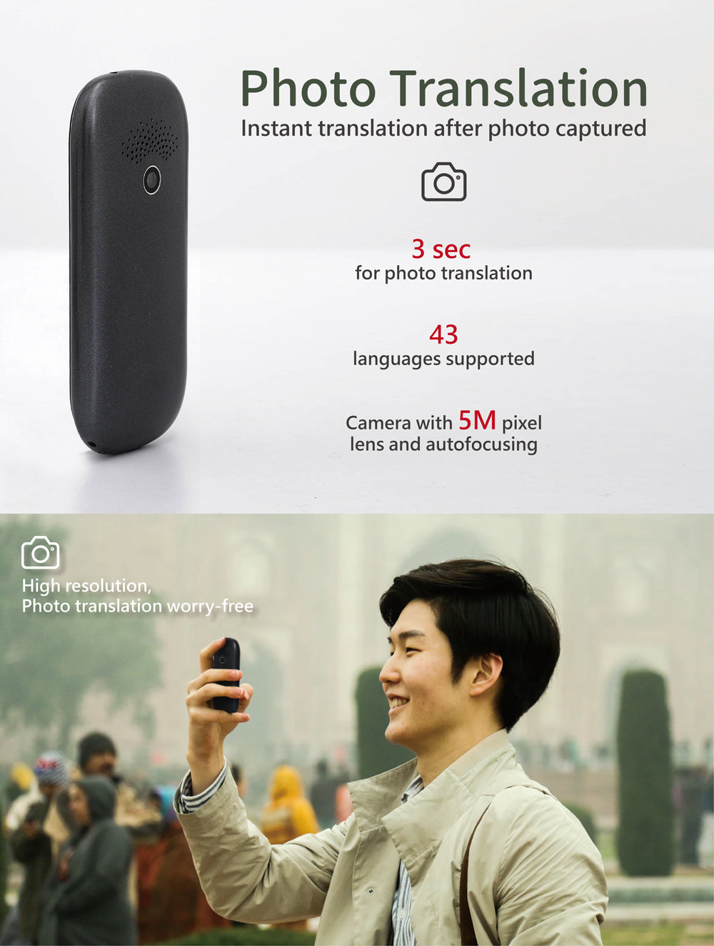 UN3 - Bi-Directional Language/Photo Translator, 0.2 second Fast, WIFI/Offline Supported