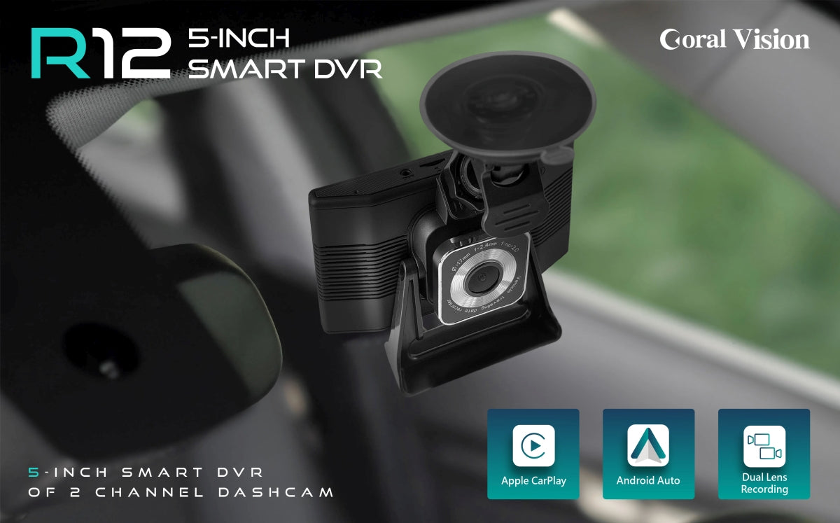 R12 Dual Lens Dashcam CarPlay Bluetooth audio output 5-inch Driving Re –  Coral Vision