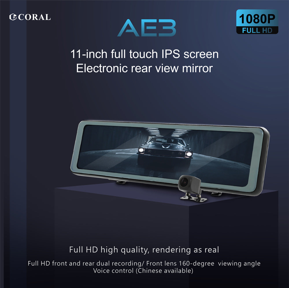 AE3 - 11 inch Dual 1080P Lens Dash Cam with AI Voice Control