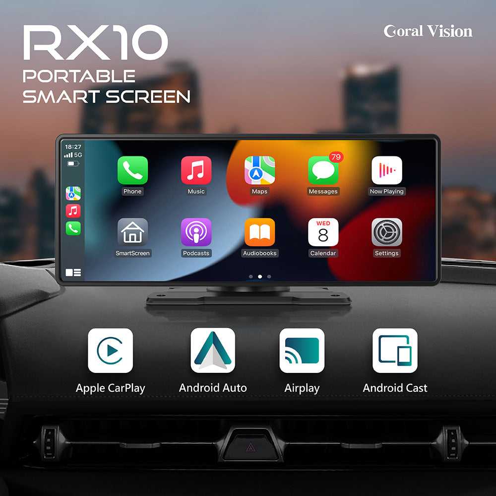 RX10 Portable CarPlay - 10-inch Smart Screen of wireless CarPlay Android Auto Navigation Infotainment