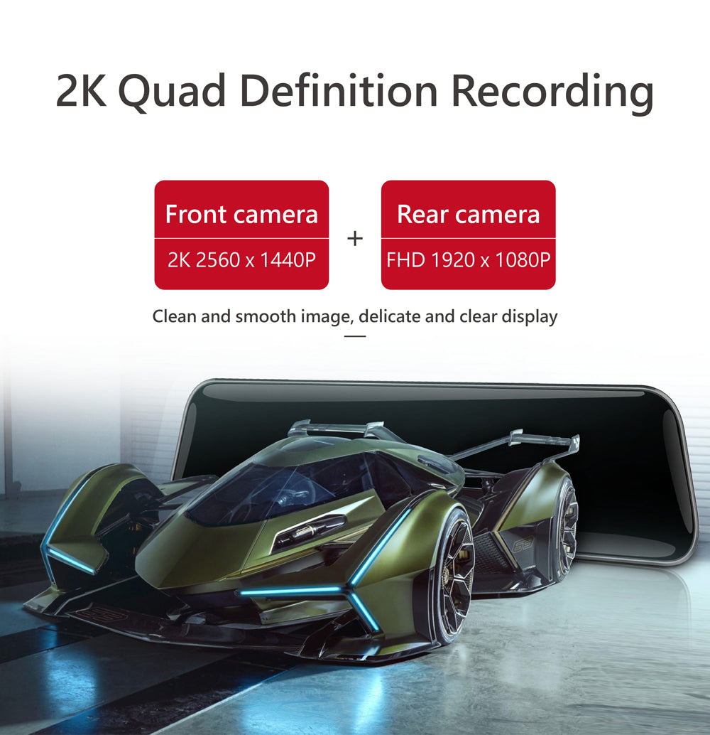 AL5 - 12 inch QHD 2K+1080P Dual Lens Superb Vision Dash Cam w/ Sony Sensor AI Voice Control