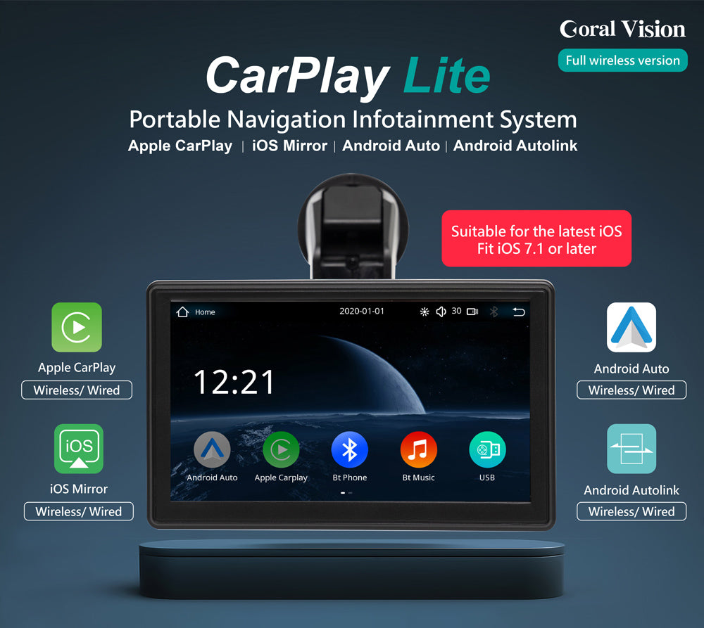 Coral Vision Wireless Lite A - CarPlay Dashboard Console (Slim Light Version) - Navigation, Communications, Infotainment Quick DIY-installation System