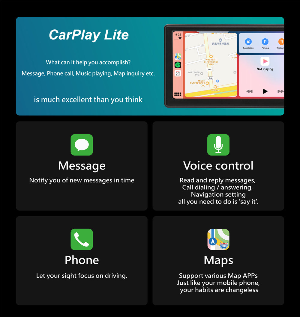 Coral Vision Wireless Lite A - CarPlay Dashboard Console (Slim Light Version) - Navigation, Communications, Infotainment Quick DIY-installation System